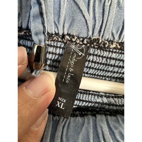 Indigo & Lace Women's XL Tiered Strapless Maxi Dress Stretch Top Tie Neck - Picture 2 of 7